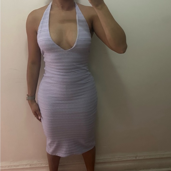 OH POLLY, Crochet Plunge Neck Midi Dress in Lilac💜 - Picture 3 of 3